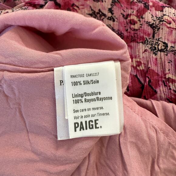 PAIGE Giannina Pink Floral Print Fit and Flare V neck Silk Dress sz M - Picture 7 of 7